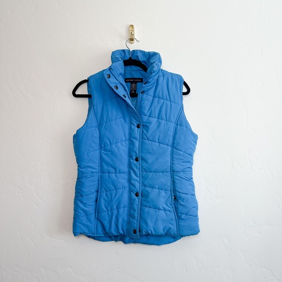 New York & Company Jackets & Blazers - New York & Company | Y2K Puffer Zip & Button Sleeveless‎ Vest in Blue Size Small
